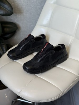 Prada America s Cup Women s Low Top Black Mesh Leather Sneakers (PR3163) Sz 39,5