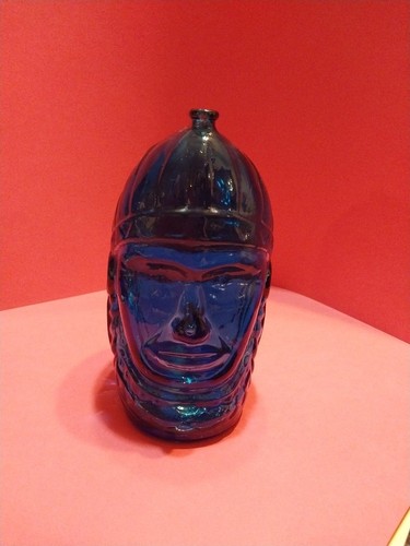 Vintage 1980 Original Wheaton Blue Lenape Indian Coin Glass Bank