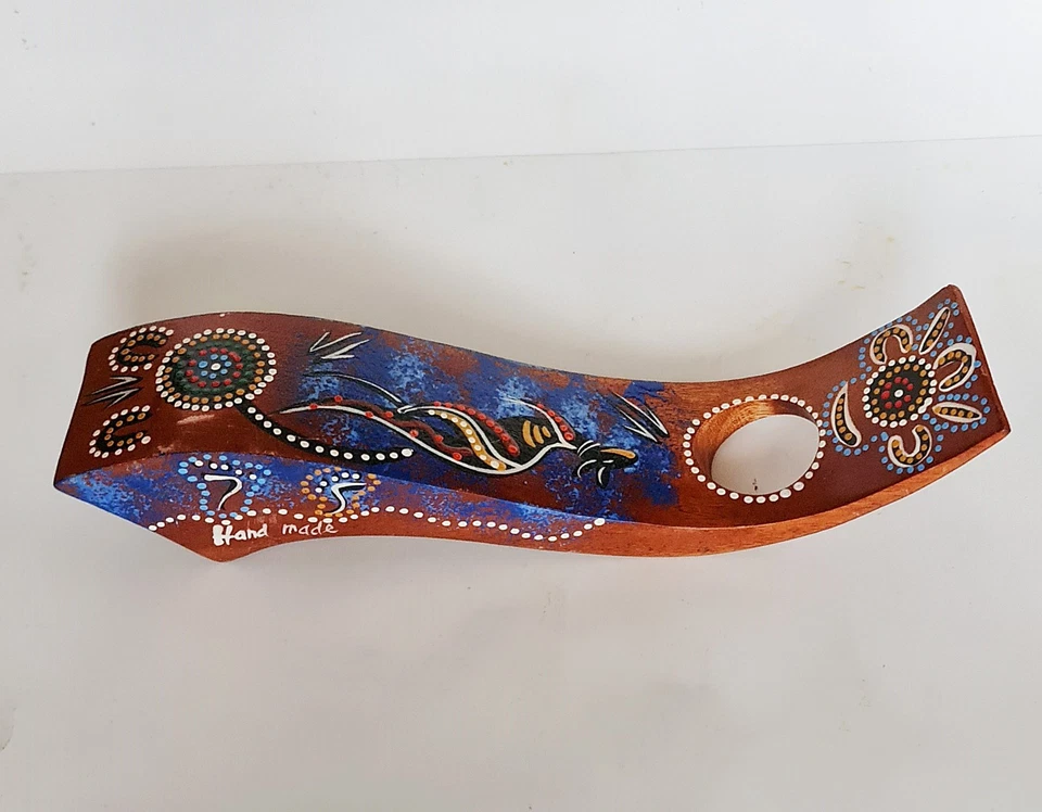 Auténtico Portabotellas de Vino de Madera Arte Aborigen Indígena Canguro Australia Foto 4 de 4