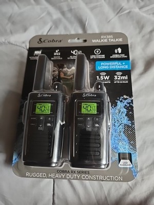 Cobra RX385 32 Mile Range Walkie Talkie - Black, Pair