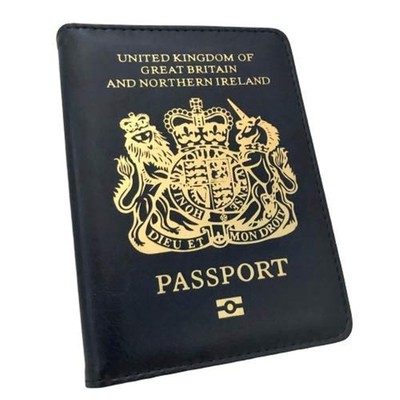 Neu RFID blockierend britisch blau Reisepass Hülle Etui Brexit Geldbörse Etui UK P...