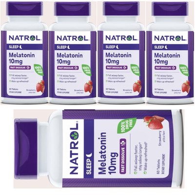 Natrol Melatonin Fast Dissolve (10 mg) Strawberry 60 Tabs Each (Pack of 5)