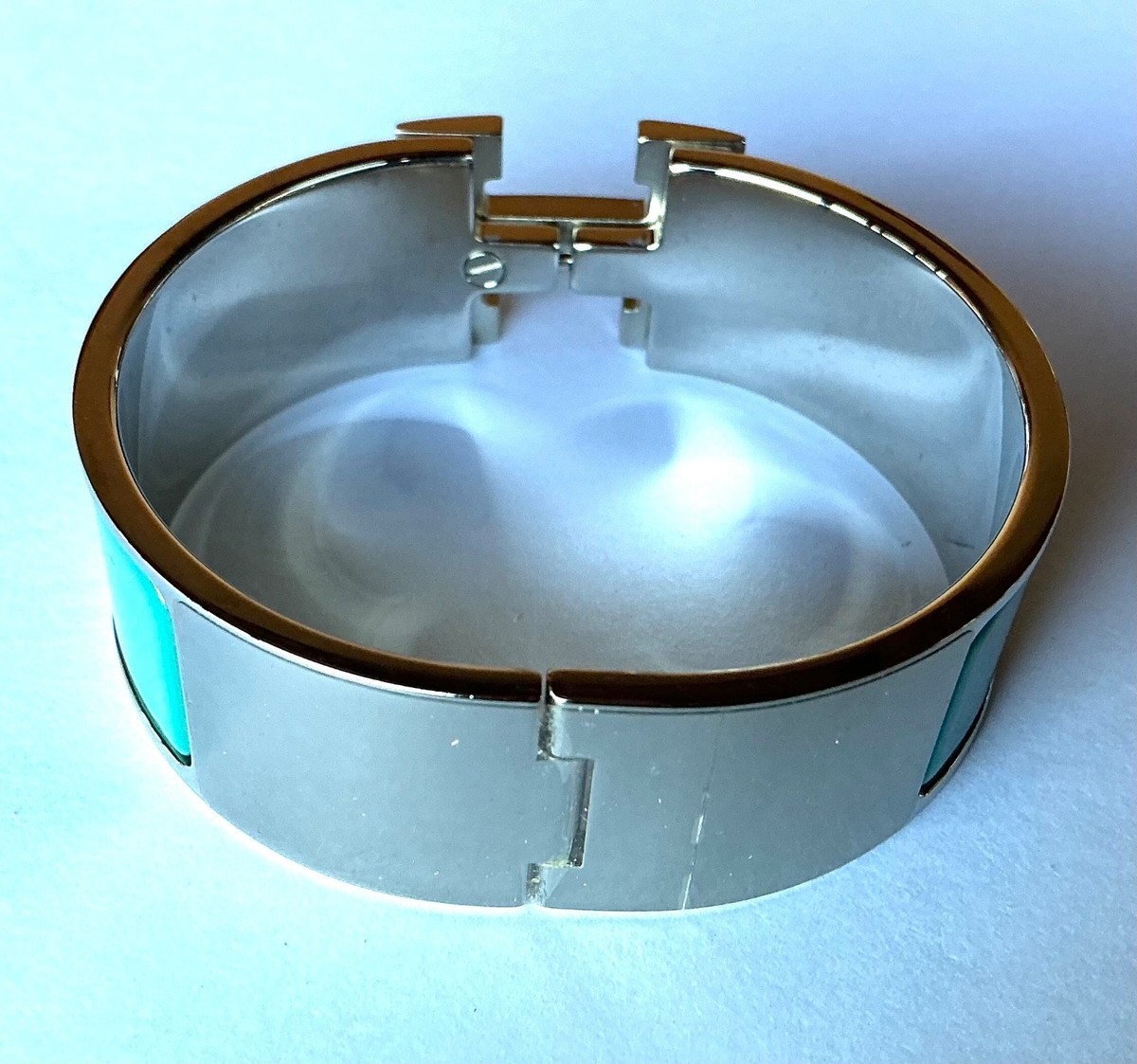 HERMES PM size Green Enamel Palladium Clic Clac H Bangle Bracelet
