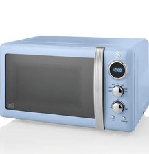 Image of Swan SM22030LBLN Retro LED Digital Microwave with Glass, 20L, 800W, Blue