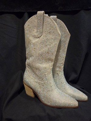 Women s Size 8 Silver Rhinestone Cowboy Boots Sparkly Crystal Western Boots