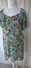 PRIMARK GREEN FLORAL TEA SKATER SUN DRESS SIZE 12 PUFF SLEEVES