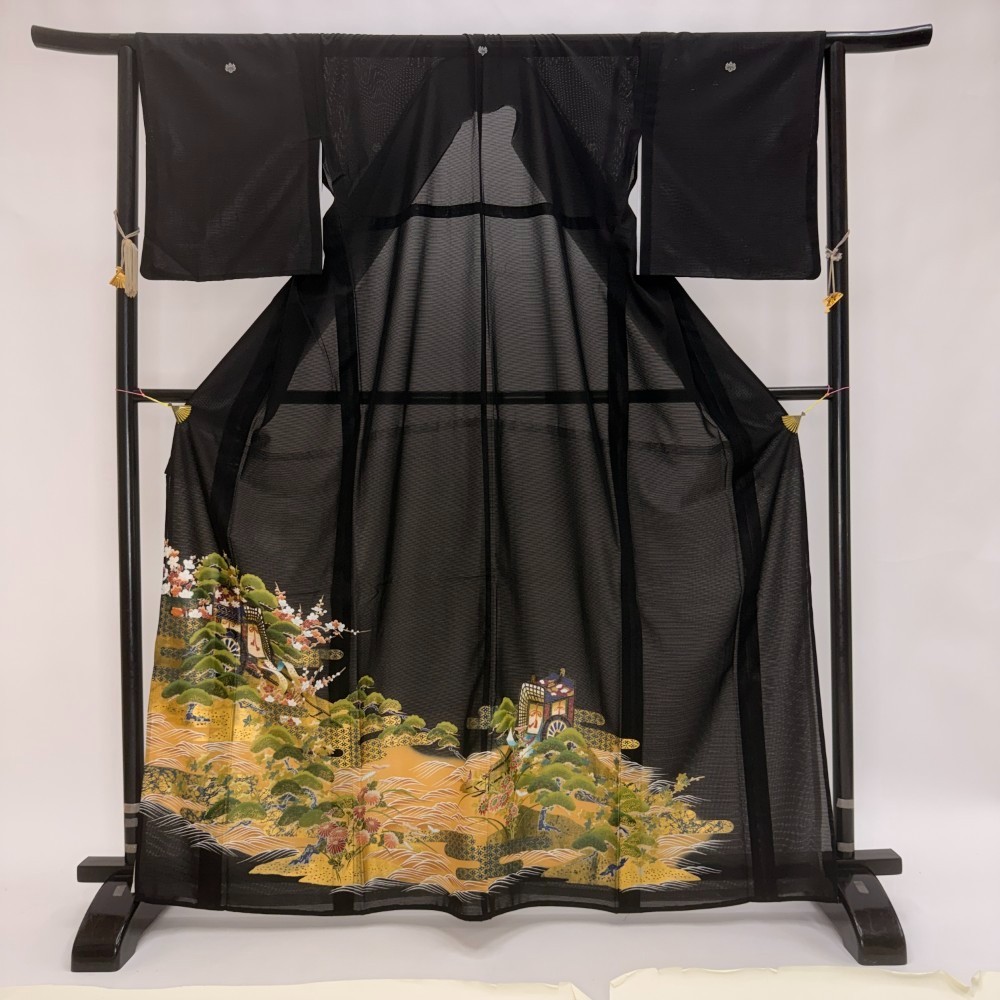 Japanese Kimono polyester wedding kimono Summer kimono Msize "kurotomesode" 5962