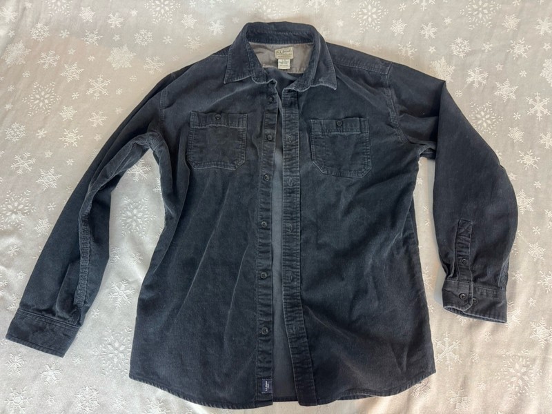 LL Bean Navy Blue Cotton Corduroy Long Sleeve Button Down Shirt Men's Size L