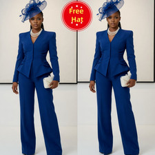Navy Blue Women Suits with FREE Hat Prom Outfits Fashional 2Pcs Party Wedding