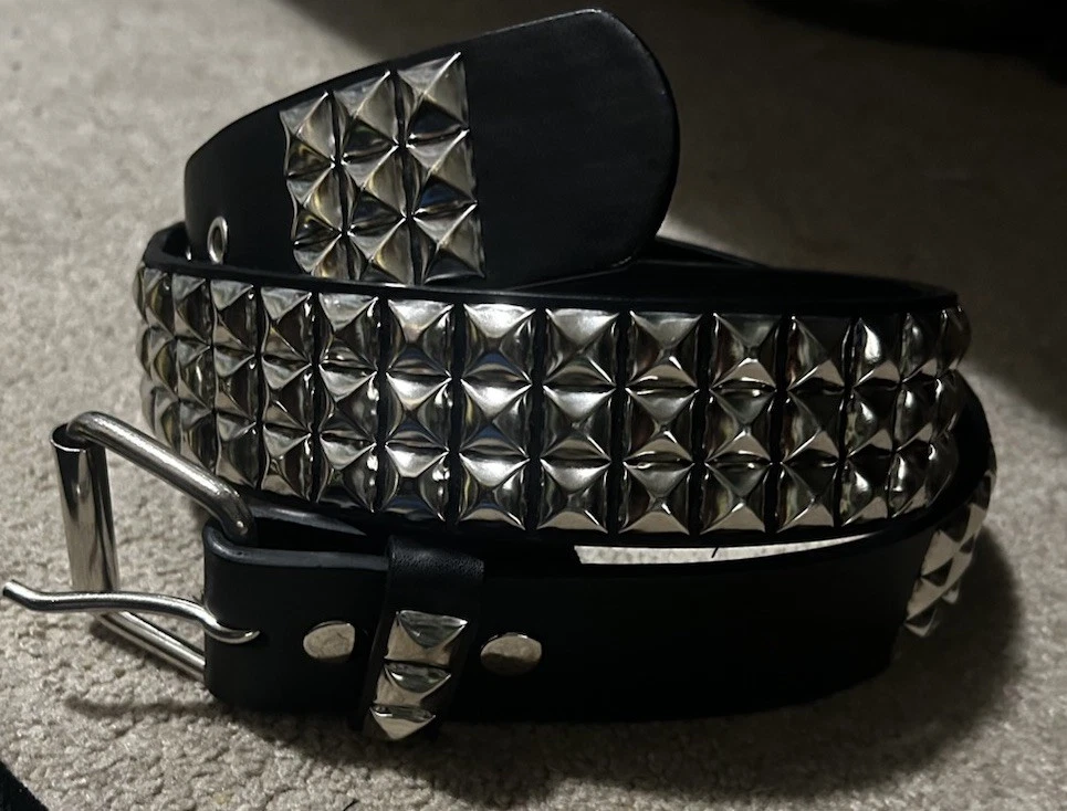 Faux Leather Studded Silver Belts for Men for sale | eBay display picture 2