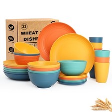 Wheat Straw Dinnerware Sets for 8, Unbreakable Plates and Bowls Sets for 8, 3...