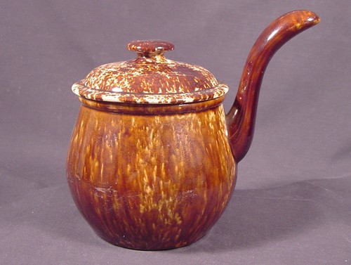 VERY RARE 1800s BENNINGTON PIPKIN with LID ROCKINGHAM GLAZE YELLOW WARE MINT