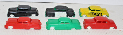 6 Vintage Plasticville Sedans 1960 Made in USA