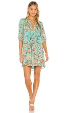 Spell & The Gypsy Hendrix Tunic XS AU 6 Turquoise Floral w Metallic Threads