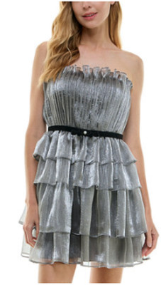 City Studio Dress Size 9/10 Strapless Silver Grey Fit & Flare Tiered NWT APR49