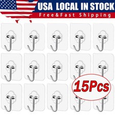 15 PCS Stainless Steel Adhesive Sticky Hooks Heavy Duty Wall Hook Hangers