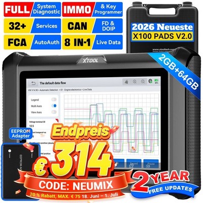 XTOOL X100 PAD S 2.0 Profi OBD2 Diagnosegerät IMMO Key Programming ECU Coding DE