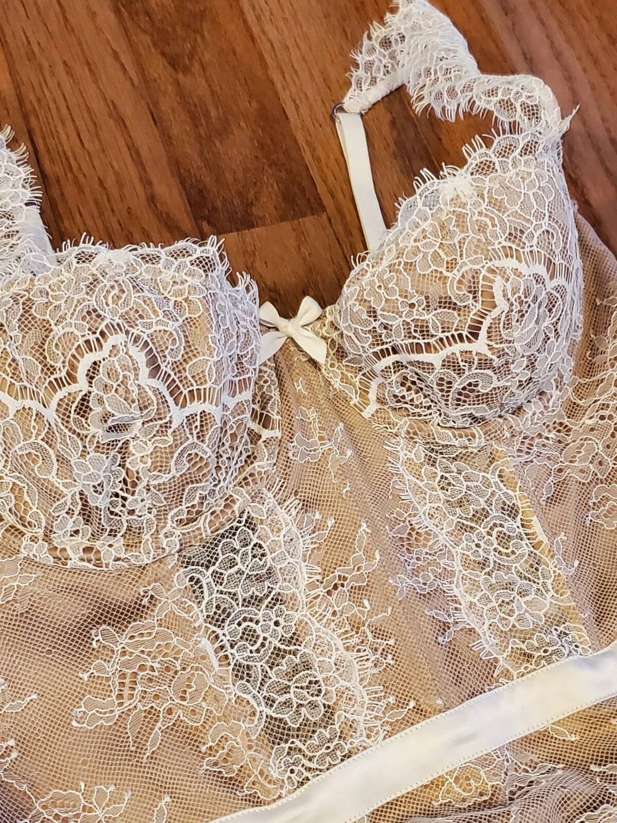 UNDERCOVER Abito nuovo con etichette Victoria’s Secret Wicked Balconette beige nudo disossato pizzo slip taglia S