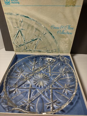 Vtg Anchor Hocking Cross and Olive Divided Relish Dish In Box