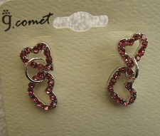 Heart Earrings New Linked Pink Delicate Hearts Rhinestone Costume Jewelry