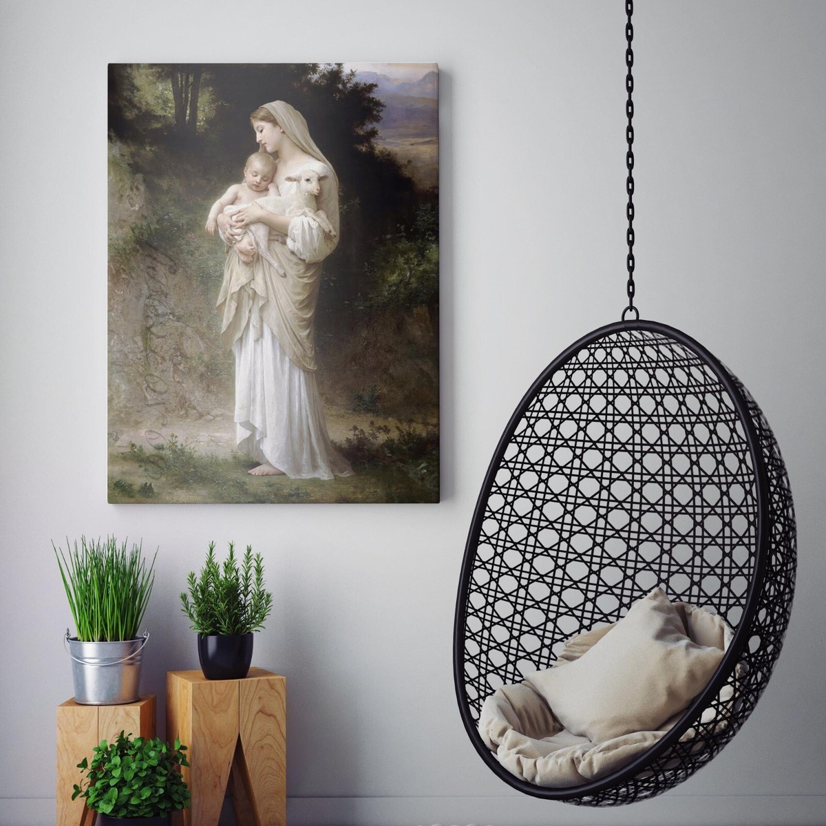 Innocence, Virgin Mary with Baby Jesus & Lamb Bouguereau Canvas