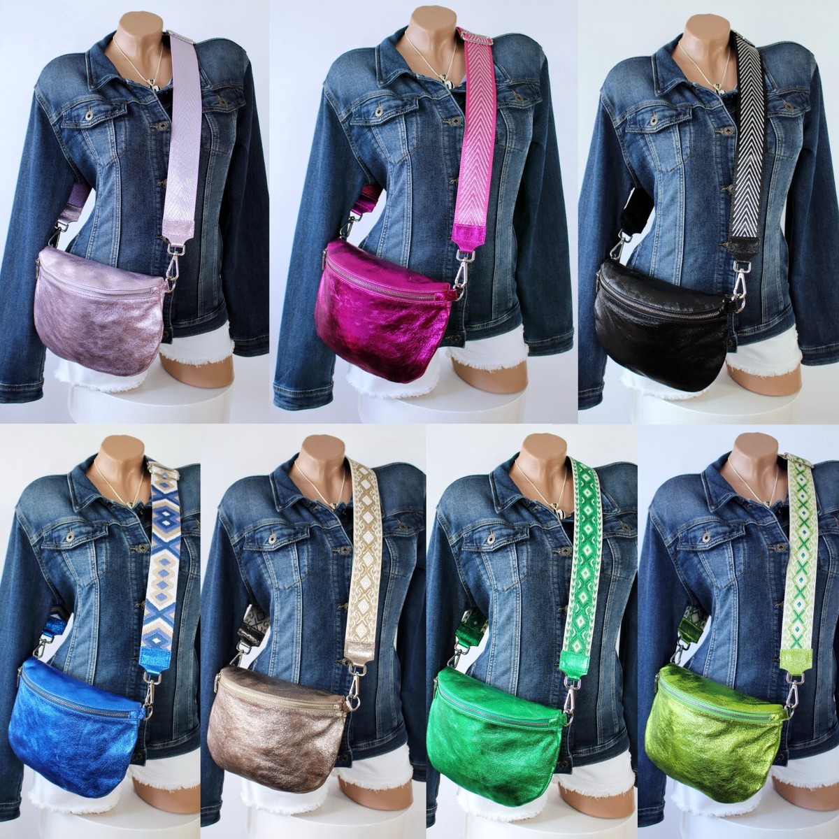 ITALY ☆ ECHT LEDER METALLIC CROSSOVER BAUCHTASCHE HÜFT