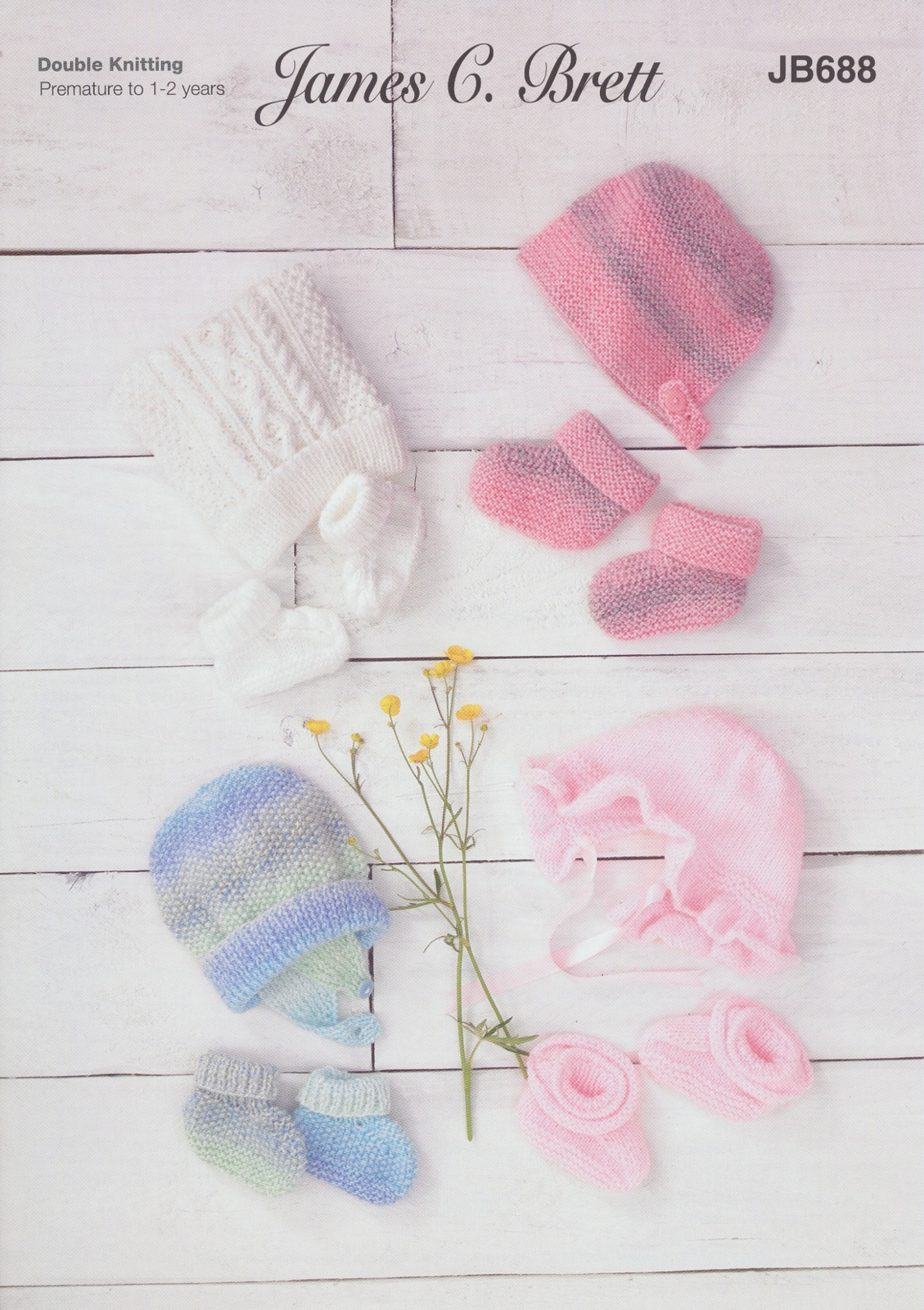 Baby Knitting Pattern for Bonnet & Bootee Sets James Brett Double Knit JB688
