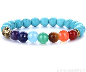 8mm-Turquoise-7-color-chakra-Bracelet-Gemstone-Buddhism-pray-Healing-energy