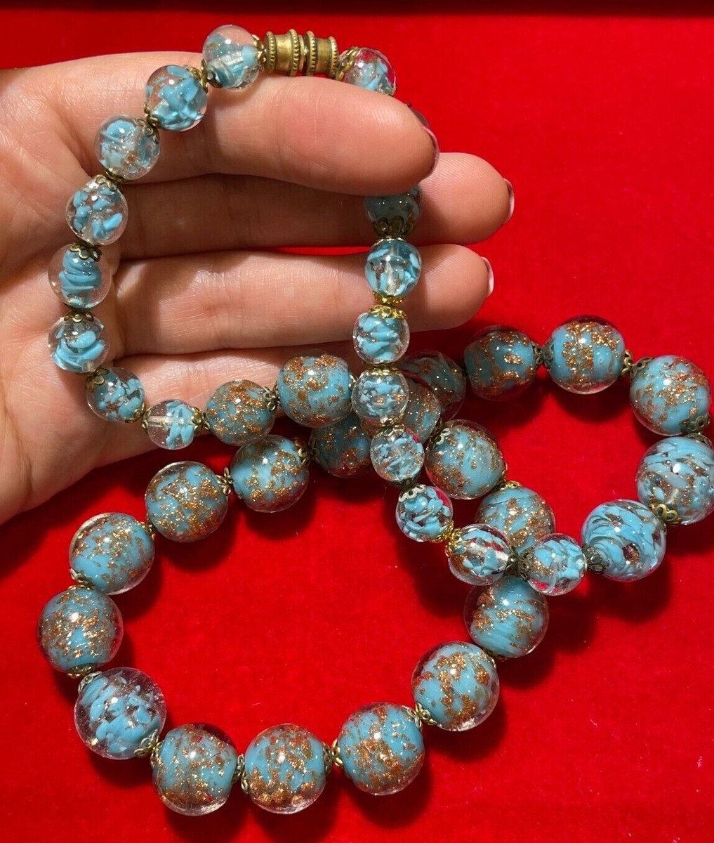 1930's vintagebeadsネックレス 1930's vintagebeadsネックレス Vintage Venetian Blue Foil