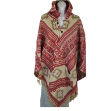 Poncho|2 Button|Tassels | Hood+Pocket| Boho| Desert| Yak Wool Blend|1 Size| Sand