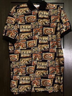 Vintage SAUCE BY BERNE Polo Shirt Mens XL Golf Club Print Casual Collar  Western