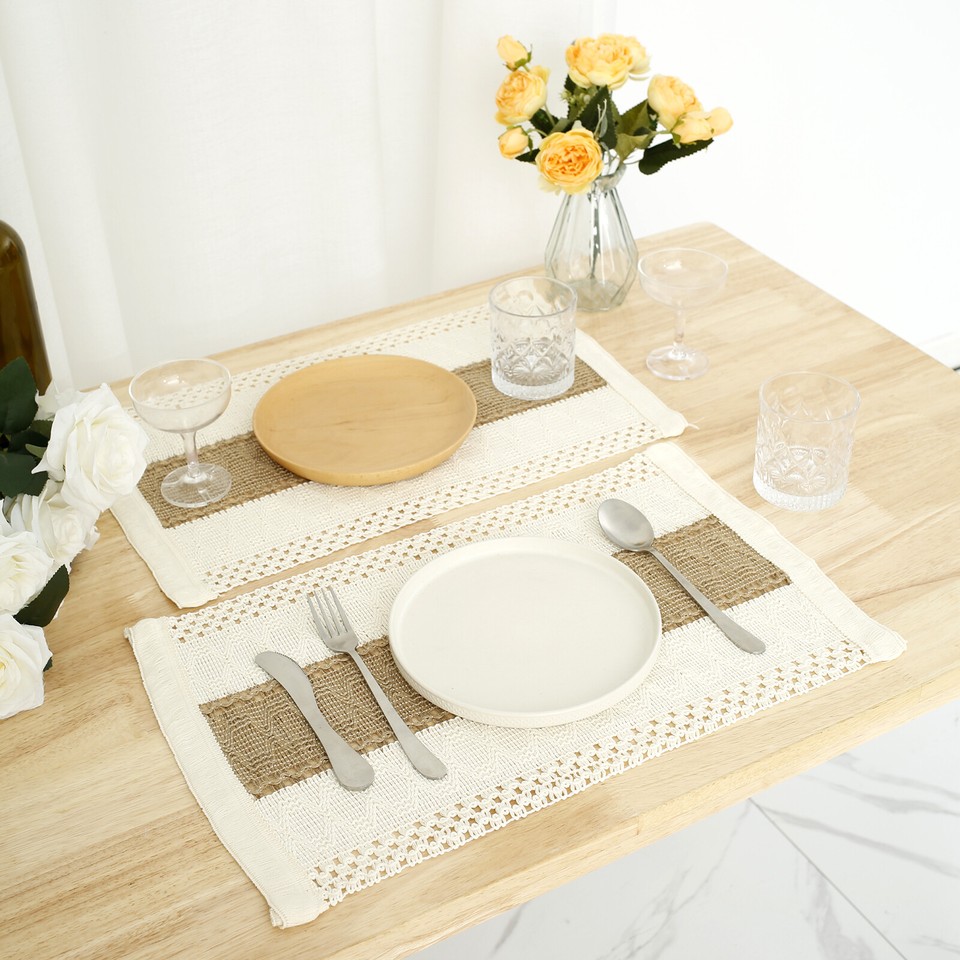 6Pcs Placemat Cotton Linen Dish Placemat Hand Woven Table Mat Elegant
