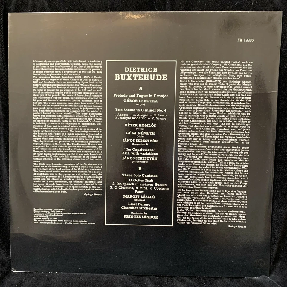 BUXTEHUDE - Chamber Music & Cantatas - Sandor - BUDAPEST ST LP 1980 - Image 2 of 4