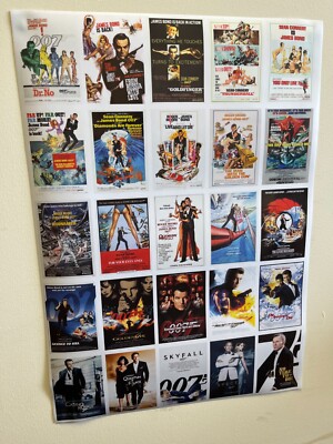 James Bond 007 All films on 1 Poster ready to frame A5-A0 - 190gsm