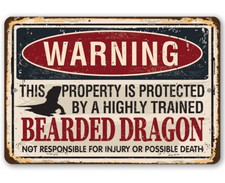 Warning Property Protected By Bearded Dragon Metal Sign-Makes a Funny Room Decor