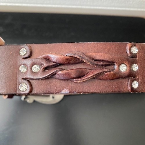 Women’s BUCKLE Brown Leather Belt Waist 29"-33" Rhinestones - Picture 3 of 7