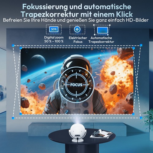 360° 4K Projektor Smart Android Beamer WiFi Bluetooth Elektrischer Fokus HDMI - Bild 11 von 17