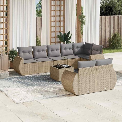 9 Piece Garden Sofa Set with Cushions Beige Poly Rattan vidaXL eBay