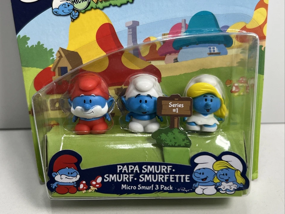 Jakks Los Pitufos 2013 Papá Pitufo, Pitufo, Pitufina Serie 1 Micro Figuras 36 Nuevo en Caja Foto 2 de 4