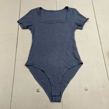 Blue Square Neck Short Sleeve Bodysuit Women s Size Small