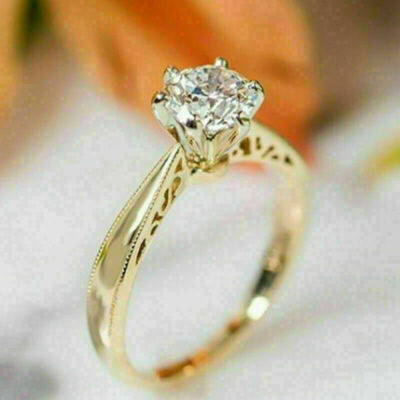 Yellow Gold plated 1.0 Ct D-VVS1 Round Moissanite Solitaire Engagement Ring Gift