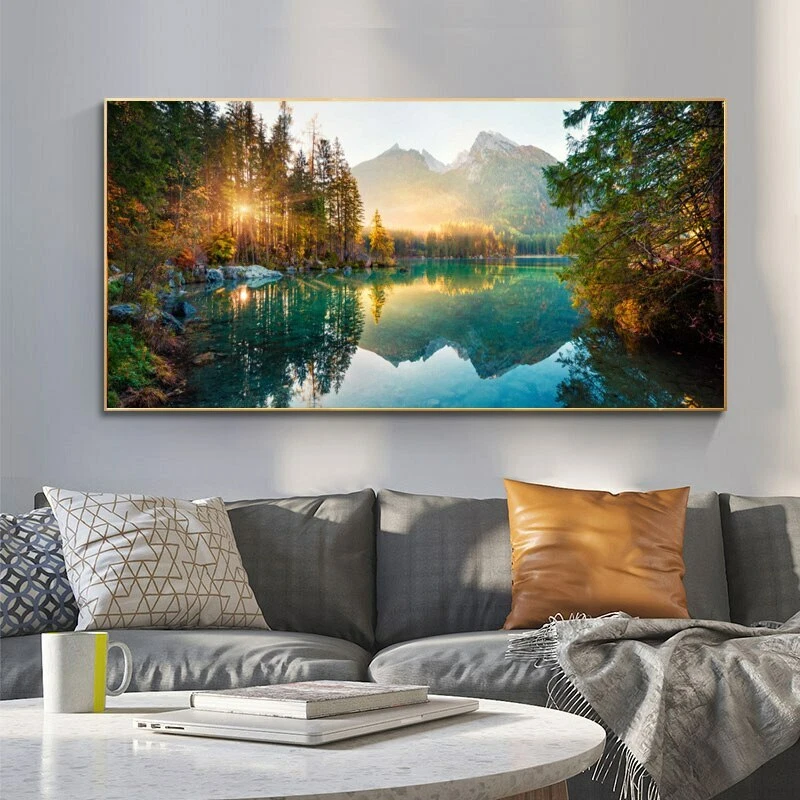Nature Landscape Canvas Painting Sunshine Forest Lake Pictures Wall Art Posters