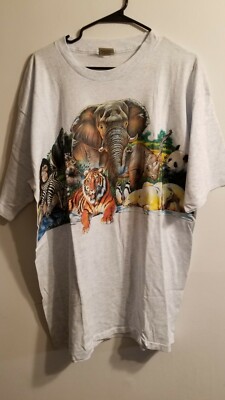 Vintage Habitat Animals Tshirt Tiger Double Sided, XL