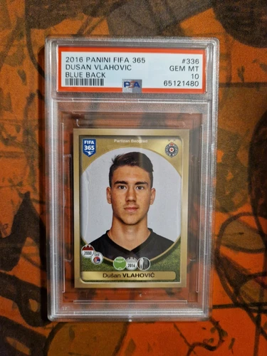 2016 Panini Fifa 365 Dusan Vlahovic Blue Sticker Rookie RC PSA 10 GEM MT #336