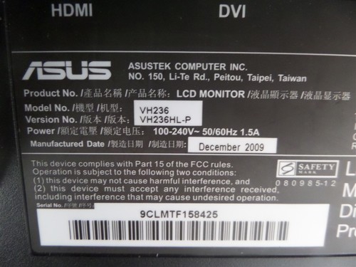 Asus VH236 23in LCD Flat Panel Monitor - Picture 5 of 7