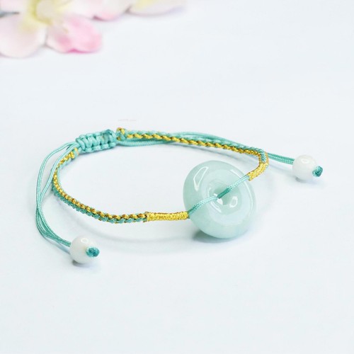 Women's Natural A Grade Jadeite Beacelets 17mm Lucky Circle Knitted Bracelet - Picture 2 of 6