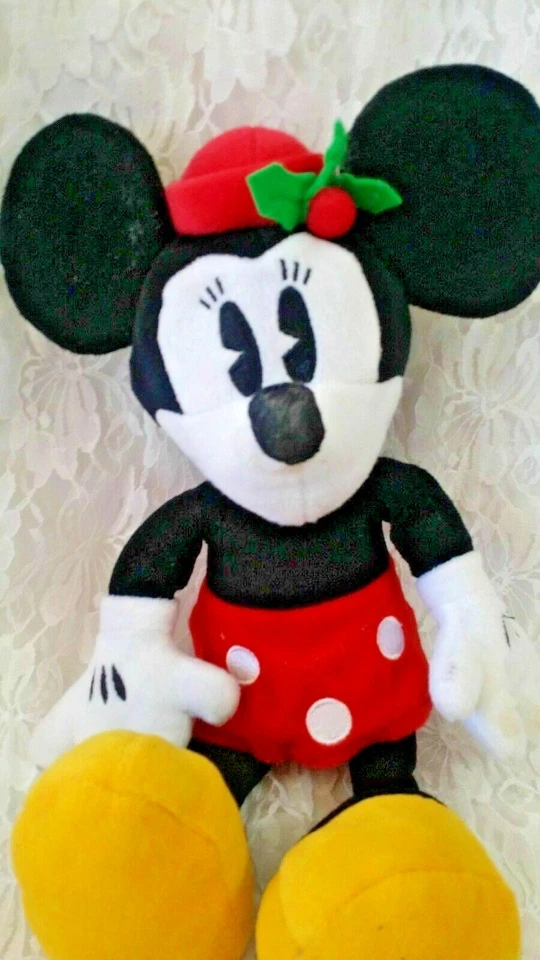 Muñeco de peluche Disney Minnie Mouse 15" vintage años 80 con ojos de pastel raros acebo en sombrero  Foto 4 de 4