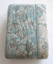 The Company Store ALEXANDRA Turquoise Tan Indian Floral Block King Quilt NIB