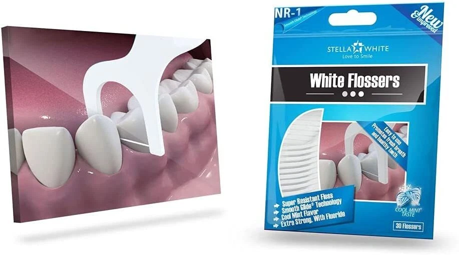 Stella White Flossers Smooth 24 Packs of 30 Floss Sticks Cool Mint Extra Strong