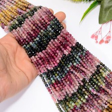 Natural Multi Tourmaline Gemstone Round Faceted Beads 4 mm Strand 12.5" EB-894